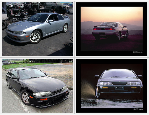 Four examples of Nissan's two door sports coupe model Silvia